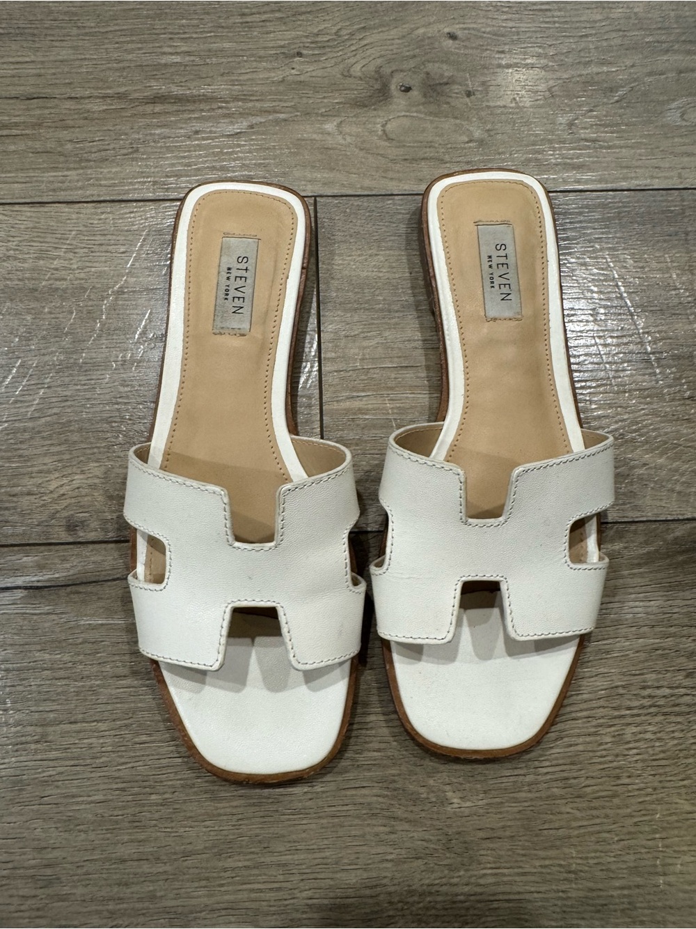 Steven New York White H Slide Sandals Size 8